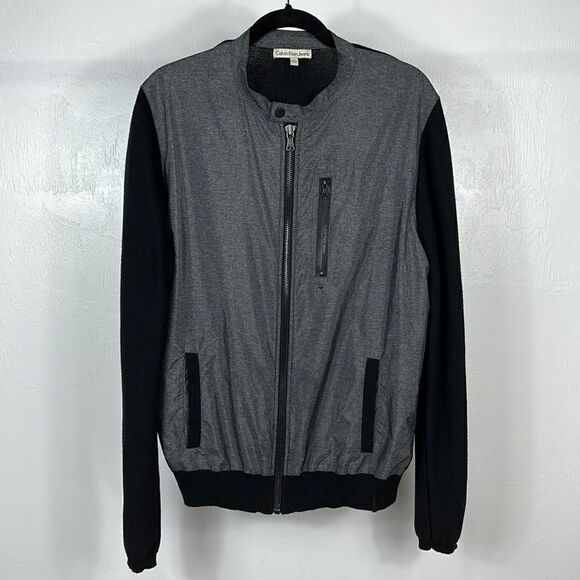 Calvin Klein Jeans Two-Tone Gray and Black Zip Up Lightweight Jacket Size L - Picture 1 of 10